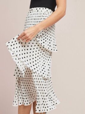 White and Black Polka Dot Tiered Pleated Skirt